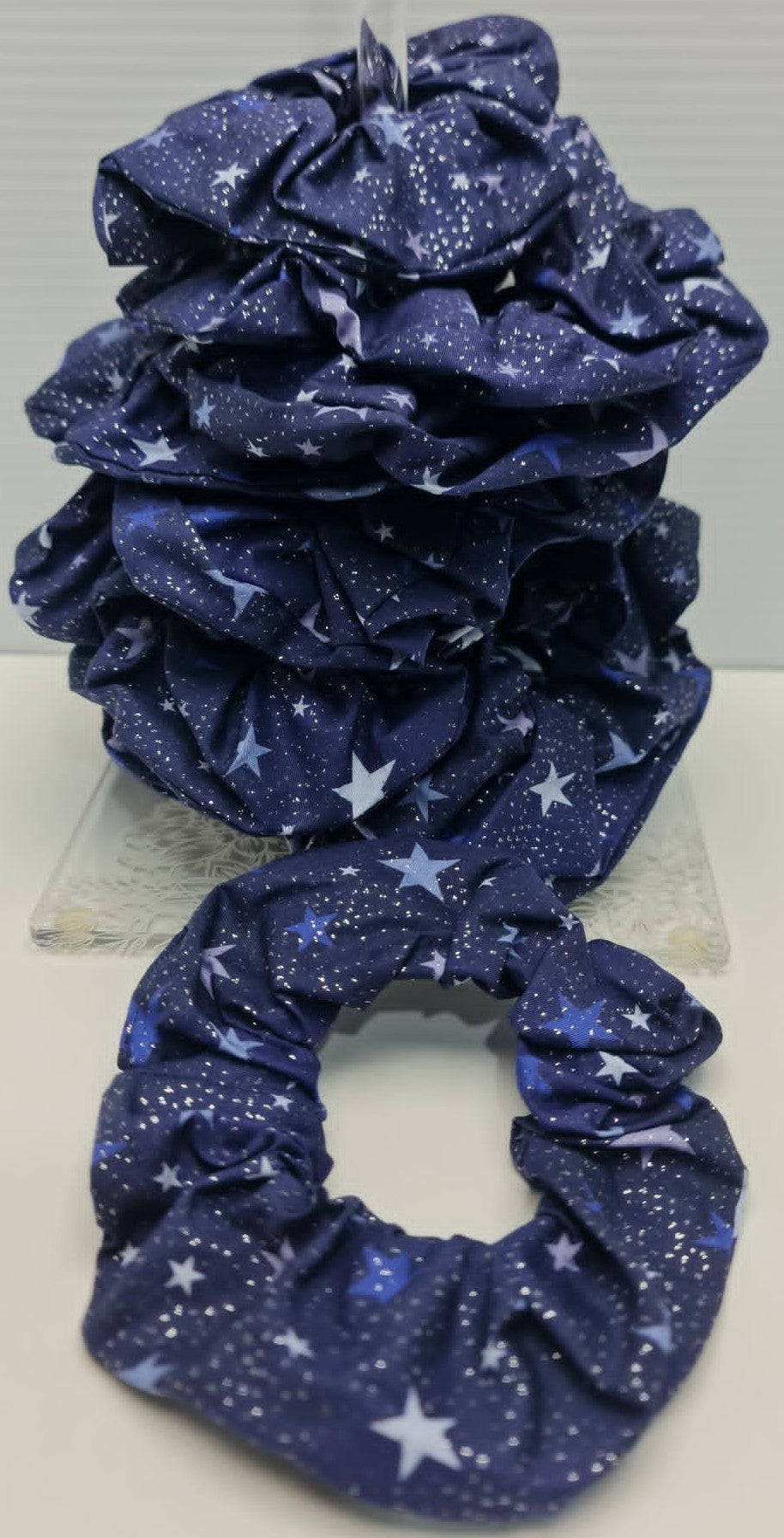 Silver Glitter Star Pattern Scrunchie