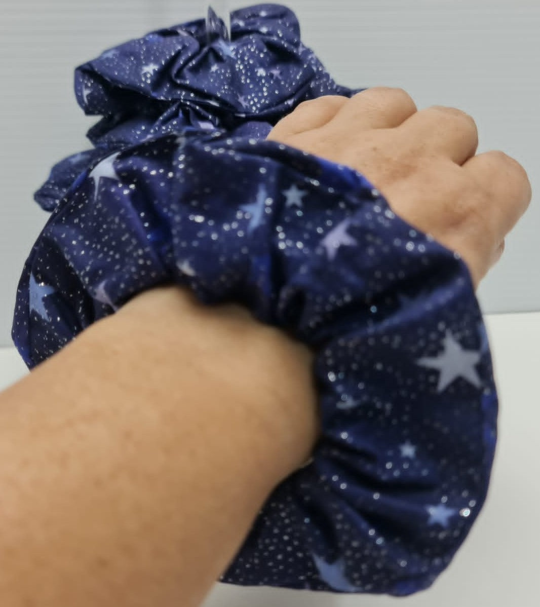 Silver Glitter Star Pattern Scrunchie