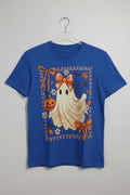 Graphic T Shirt Ghost with Bow Adult Small Size Blue