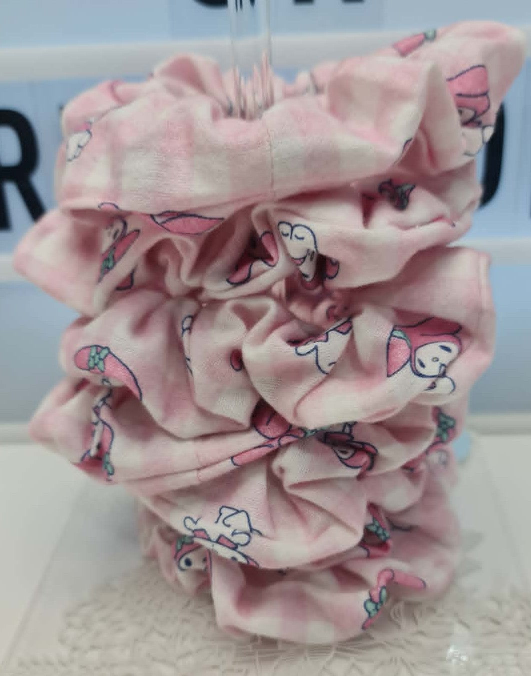 Hello Kitty Checkered Light Pink Scrunchie Flannelette Fabric