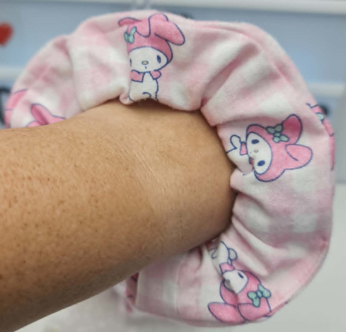 Hello Kitty Checkered Light Pink Scrunchie Flannelette Fabric