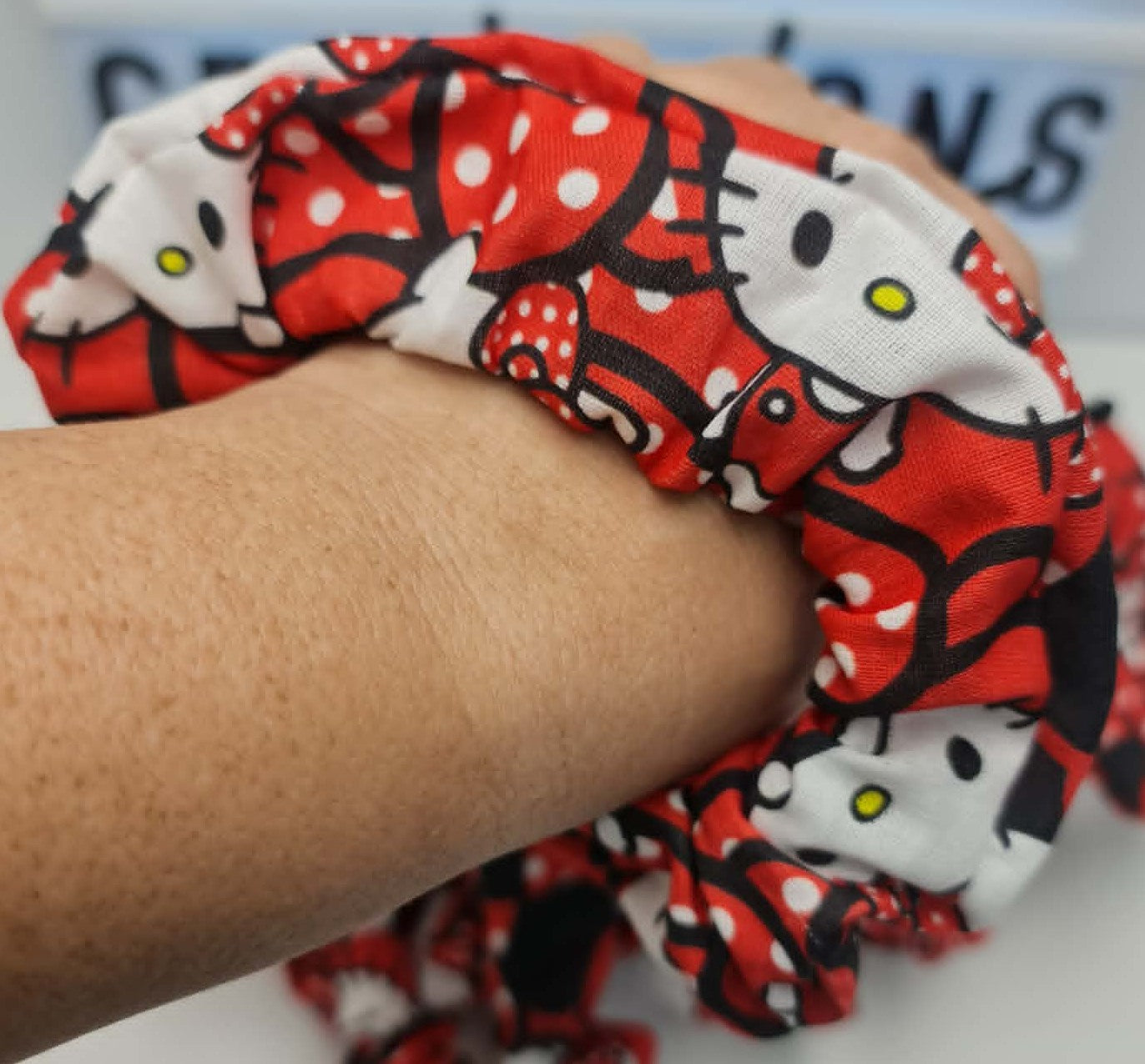 Hello Kitty Hair Scrunchy Hair tie Ponytail Holder Red Cotton
