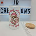 16oz Frosted Glass Tumbler "Cold Outside Like my Heart"; Bamboo Lid & 2 Straws
