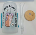 16oz Frosted Glass Tumbler "Love Iced Coffee"   BPA Free; Bamboo Lid & 2 Straws